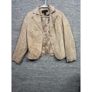 Siena Suede Leather Blazer Jacket Womens 6 Beige Single Breasted Lined Collared